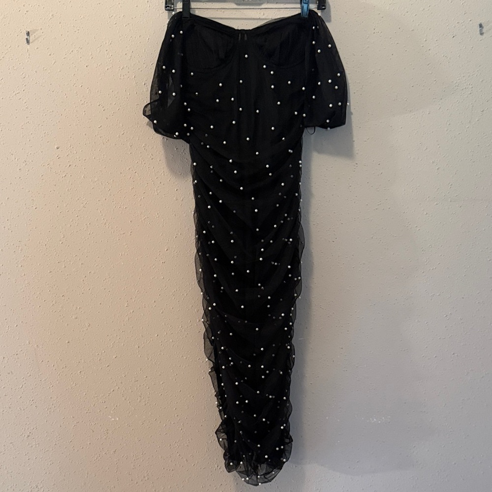 Limelight Strapless Black Dress with Pearl Accents